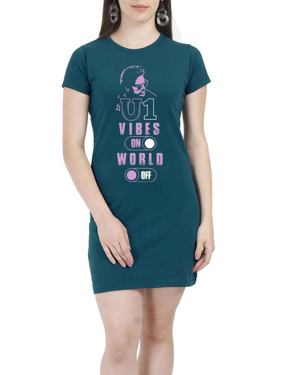 U1- Yuvan Vibes On World Off Women Petrol Yuvan T-Shirt Dress