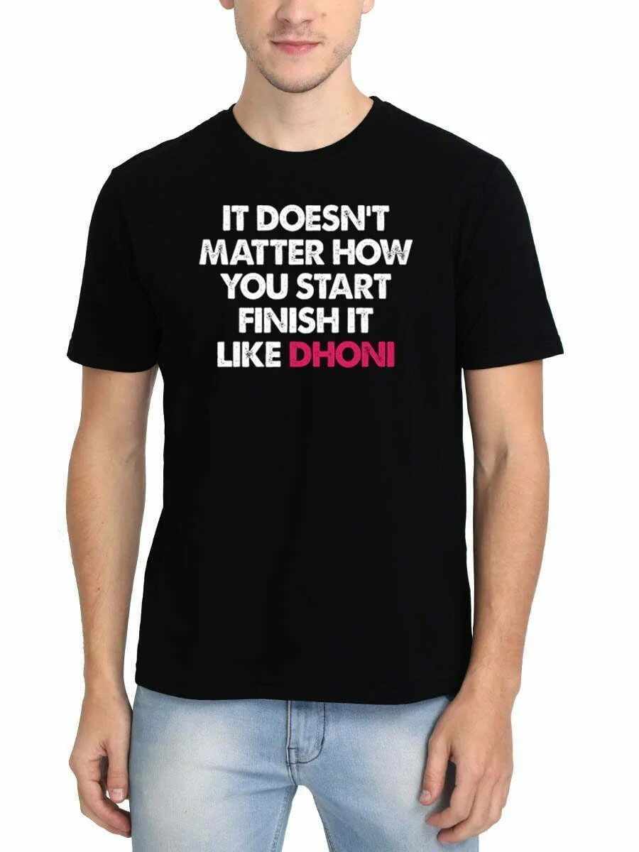 Finish Like Dhoni Black MSD T-Shirt