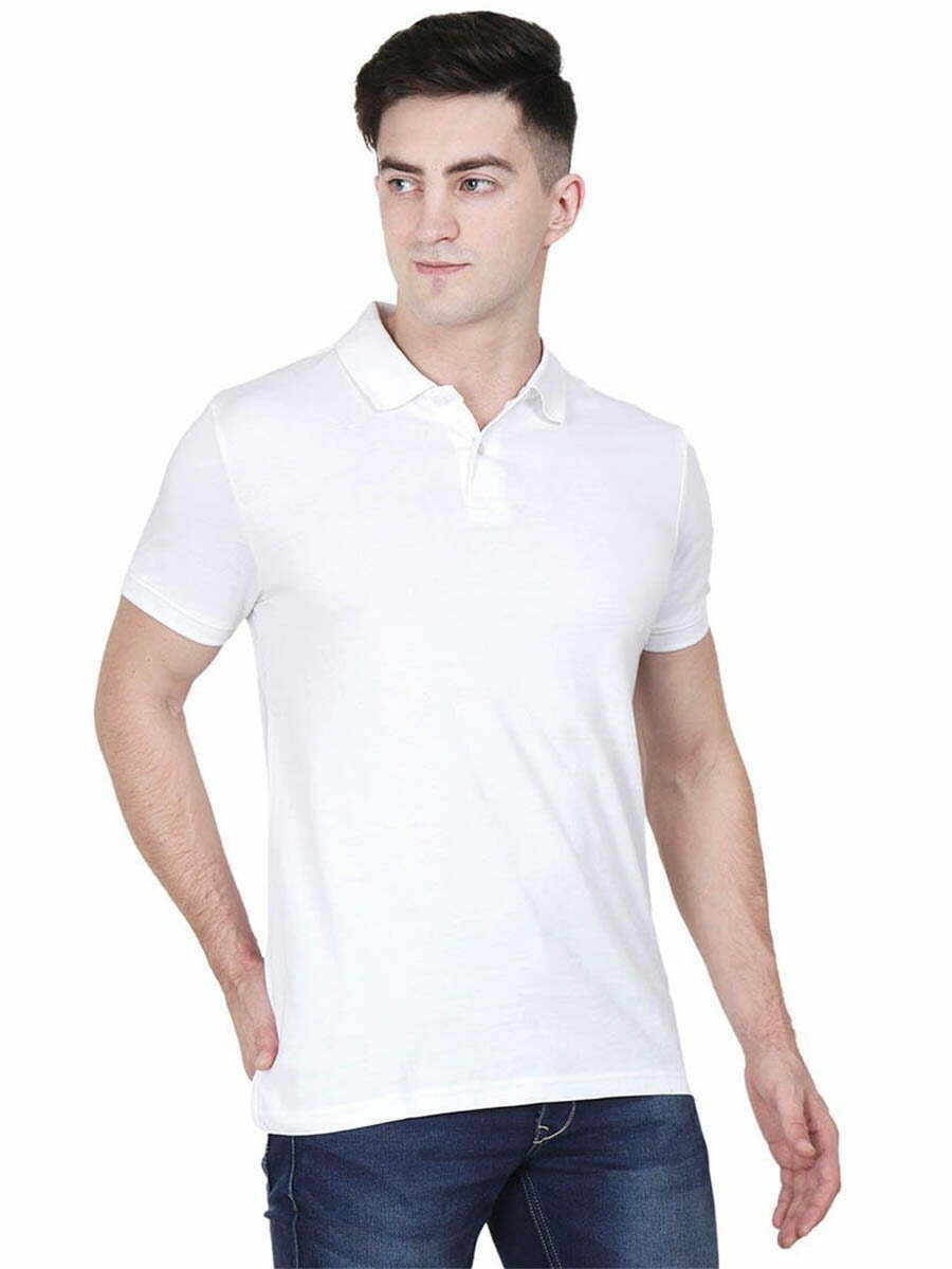 Men's White Half Sleeve Polo Collar Plain T-Shirt