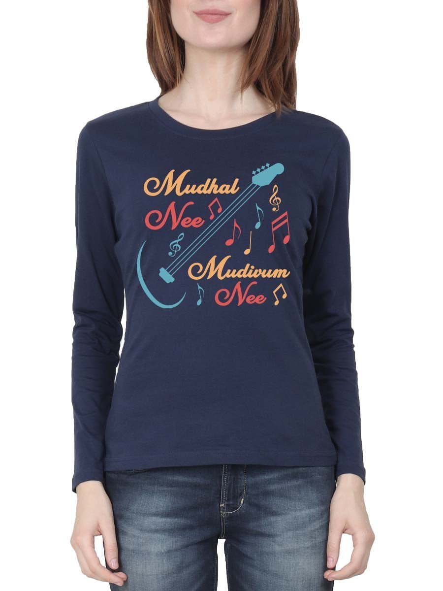 Mudhal Nee Mudivum Nee - Women's Navy Blue Full Sleeve Round Neck T-Shirt
