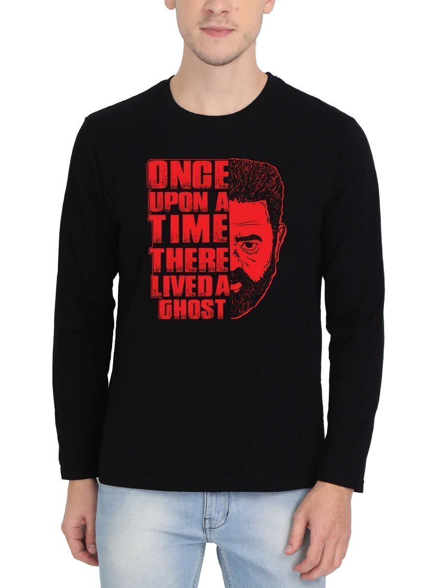 Once Upon A Time There Lived A Ghost Kamal Hassan Tamil Movie- Men's Black Full Sleeve Round Neck T-Shirt
