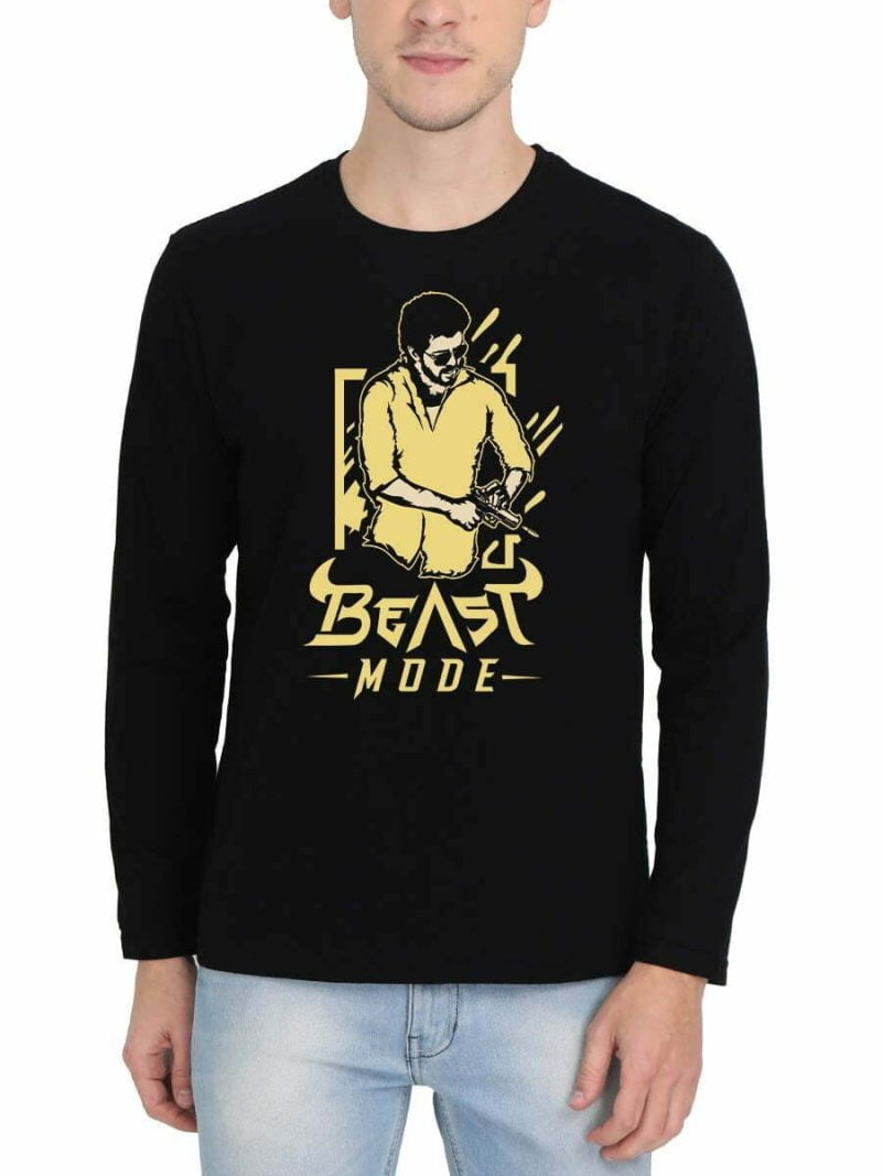 Beast Mode Tamil Movie Second Look Men Full Sleeve Black Thalapathy Vijay T-Shirt