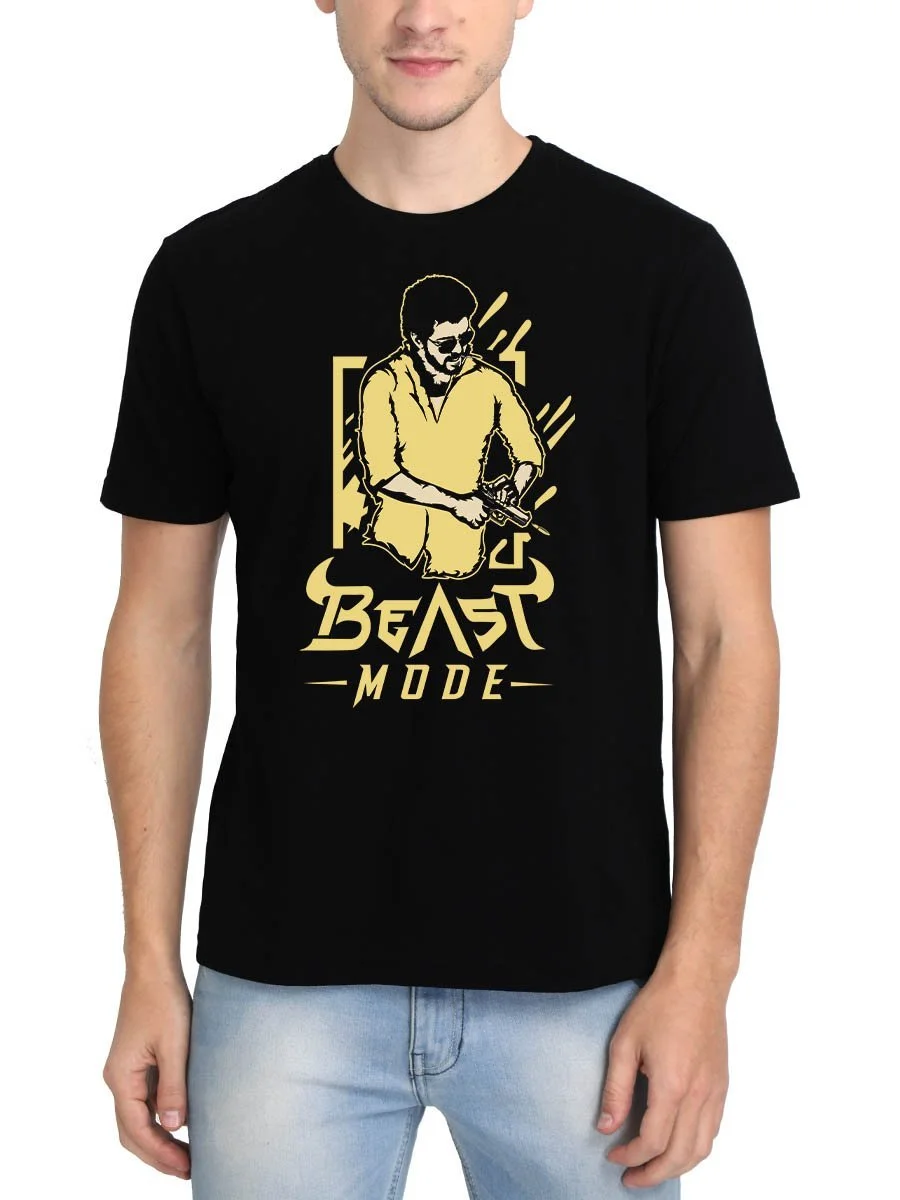 Beast Mode Men Half Sleeve Black Thalapathy Vijay T-Shirt