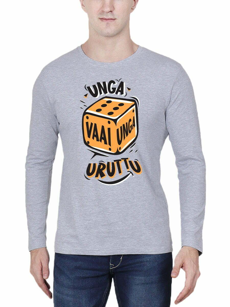Unga Vaai Unga Uruttu Men's Grey Melange Full Sleeve Tamil Round Neck T-Shirt