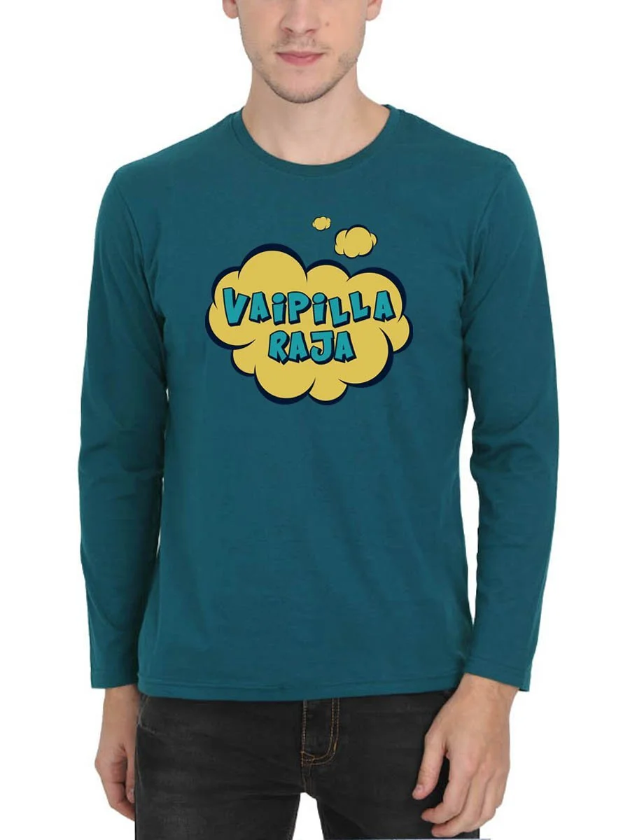 Vaaipilla Raja Men's Petrol Full Sleeve Tamil Round Neck T-Shirt