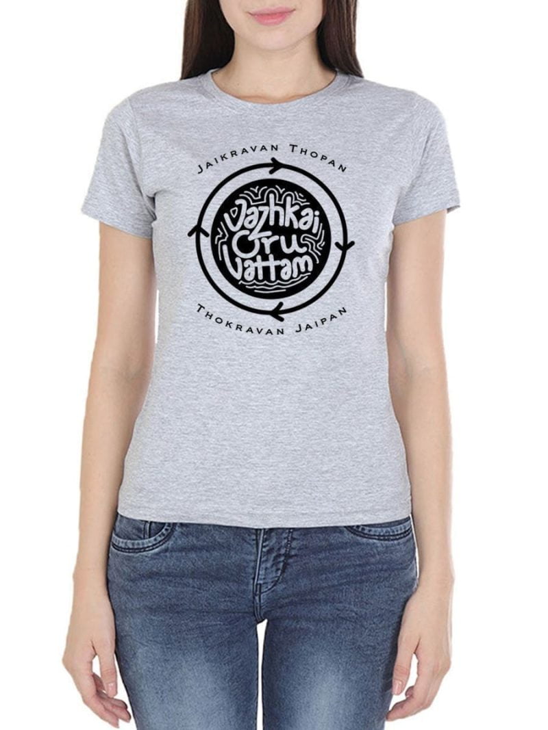 Vazhkai Oru Vattam Women's Grey Melange Half Sleeve Tamil Movie Round Neck T-Shirt