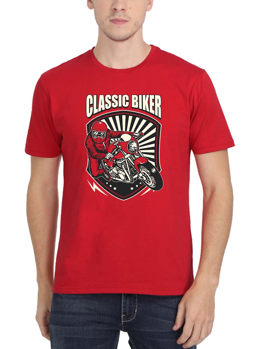 Classic Biker Men Half Sleeve Red Bike T-Shirt