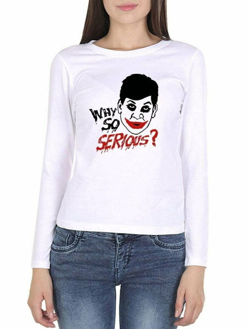 Why So Serious Women Full Sleeve White Vadivelu T Shirt