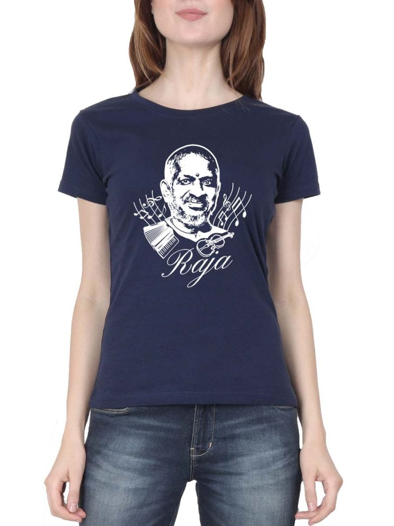 Ilaiyaraaja Women Half Sleeve Navy Blue Tamil Celebrities T-Shirt