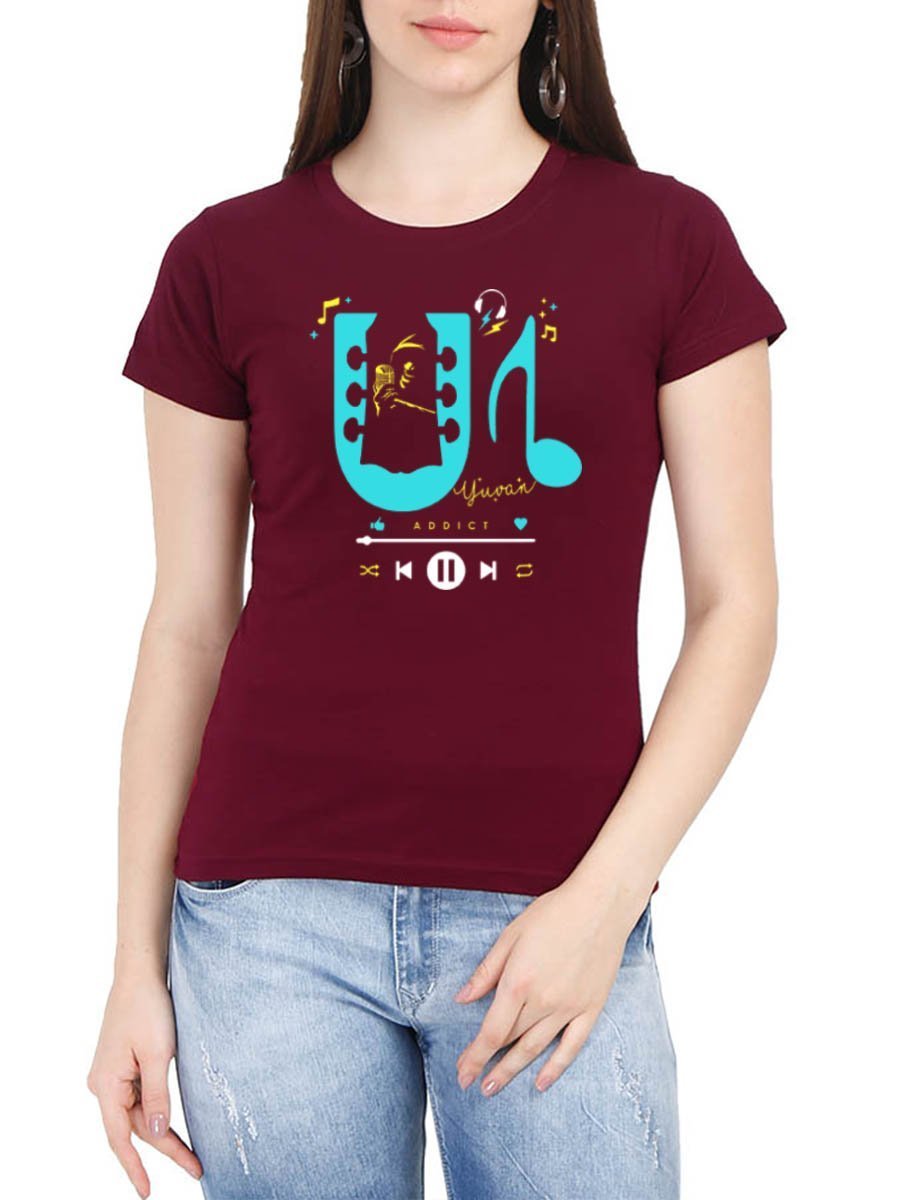 Yuvan Addict - U1 Women's Maroon Half Sleeve Tamil Movie Song Round Neck T-Shirt