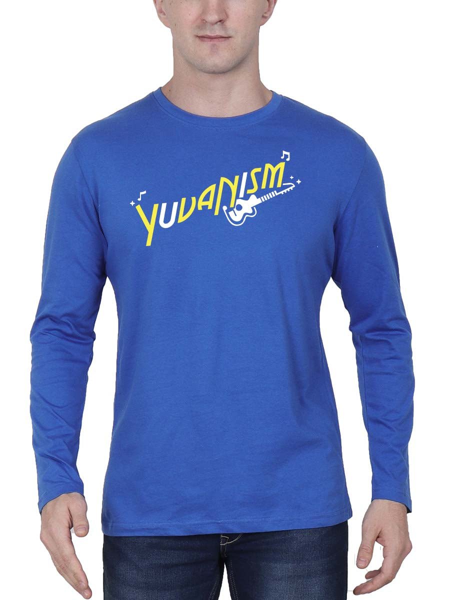 Yuvanism Men's Royal Blue Full Sleeve Tamil Round Neck T-Shirt