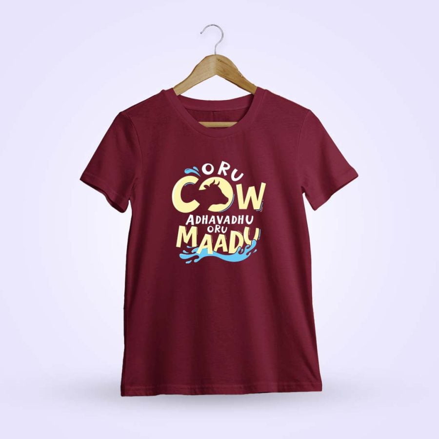 Oru Cow Adhavadhu Oru Maadu - Simbu meme Maroon T-Shirt