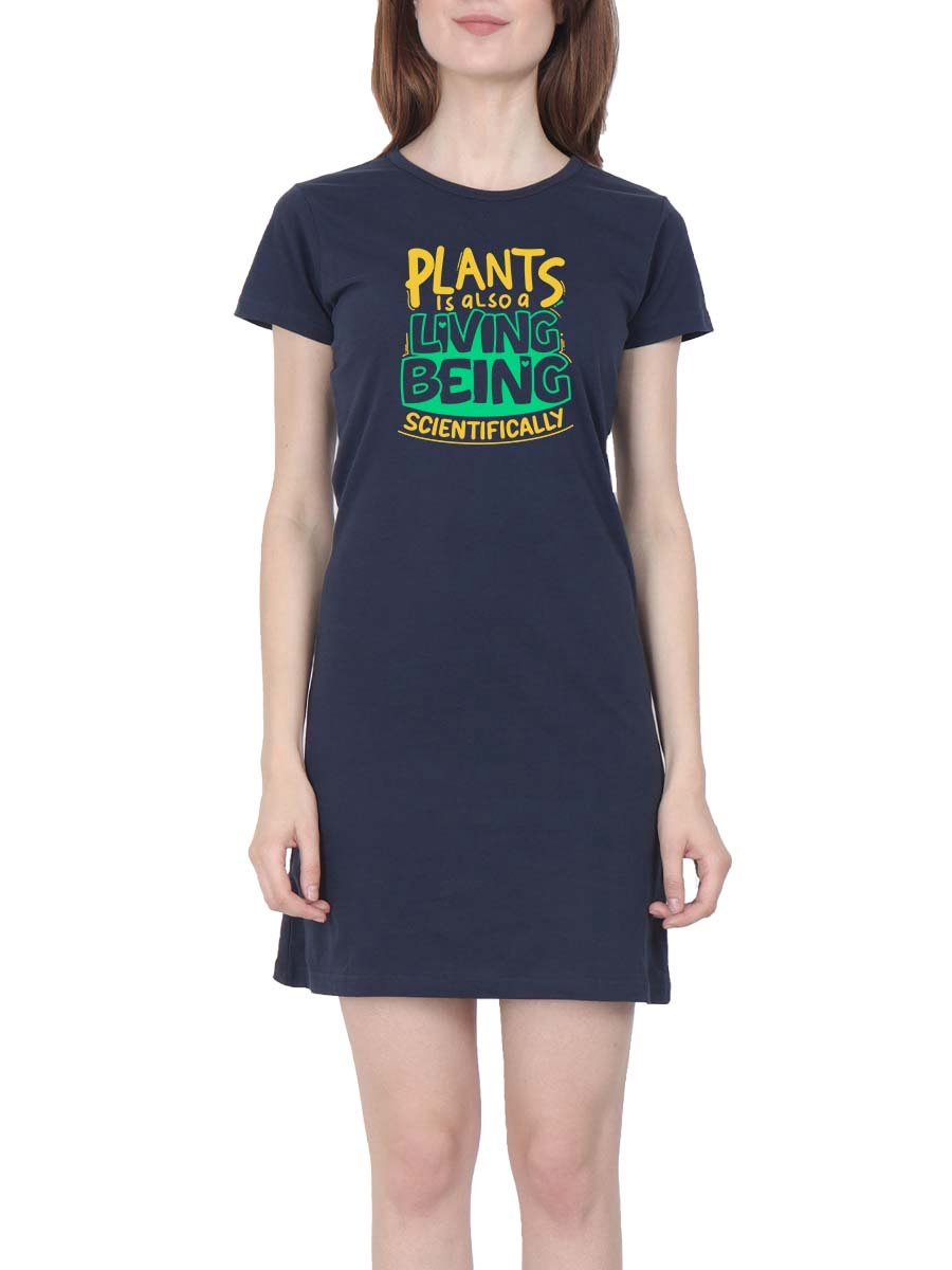 Plants Is Also A Living Being Scientifically Navy Blue T-Shirt Dress