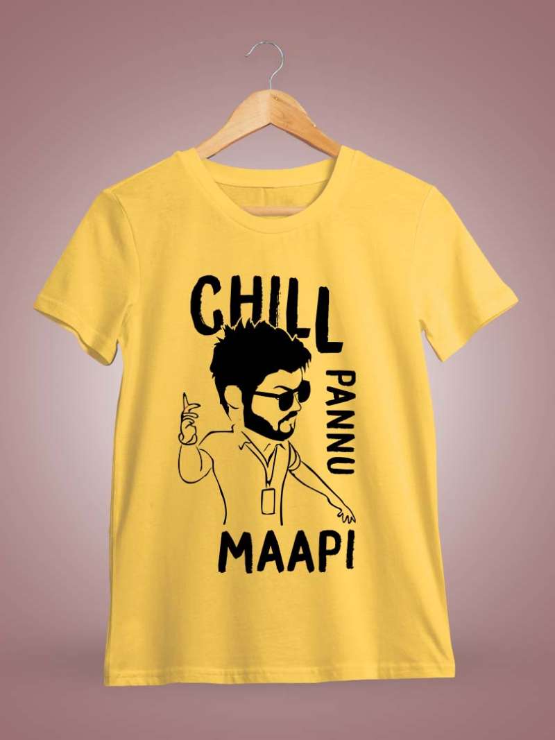 Chill Pannu Maapi Men Half Sleeve Yellow Thalapathy Vijay T-Shirt