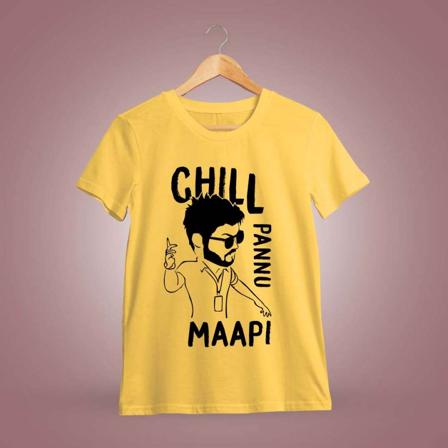 Chill Pannu Maapi Men Half Sleeve Yellow Thalapathy Vijay T-Shirt
