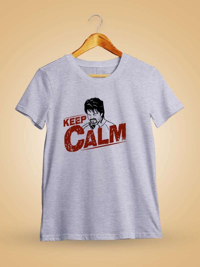Keep Calm Face Men Half Sleeve Grey Melange Thalapathy Vijay T-Shirt