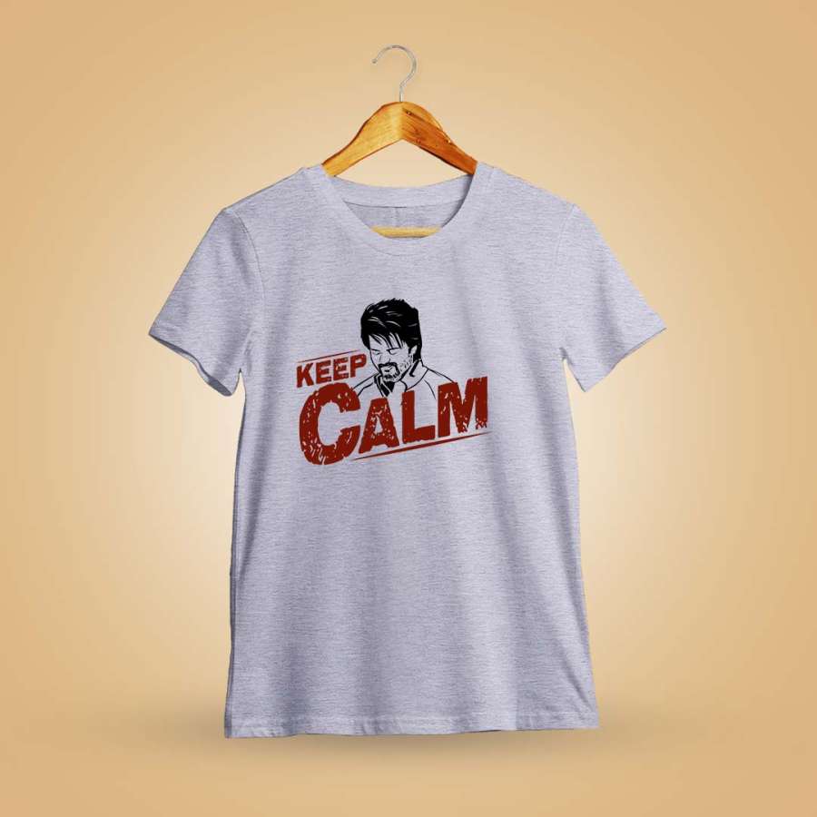 Keep Calm Face Men Half Sleeve Grey Melange Thalapathy Vijay T-Shirt