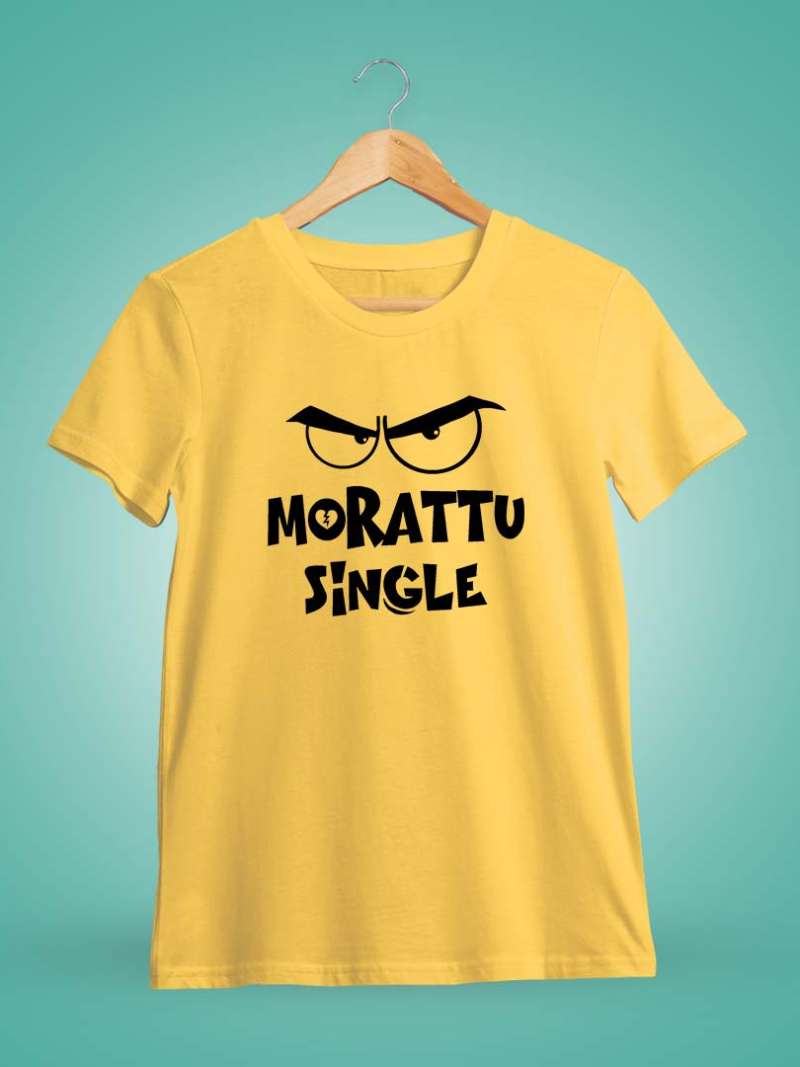 Morattu Single Men Half Sleeve Yellow Tamil Filmy T-Shirt