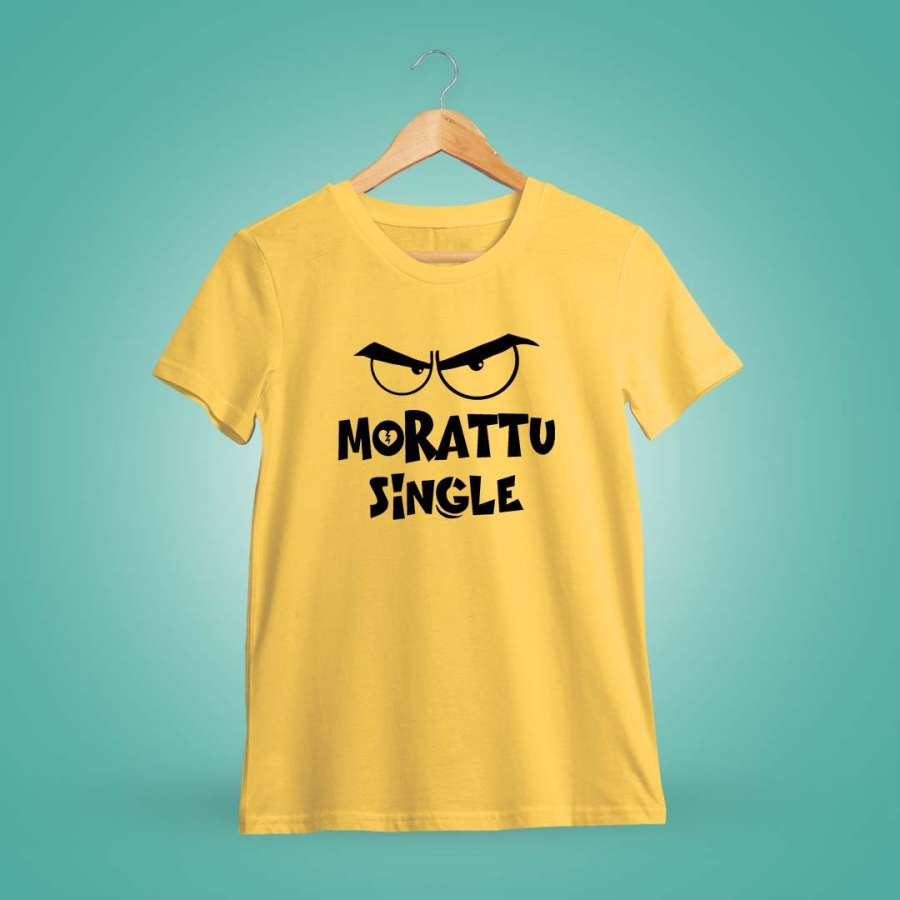 Morattu Single Men Half Sleeve Yellow Tamil Filmy T-Shirt