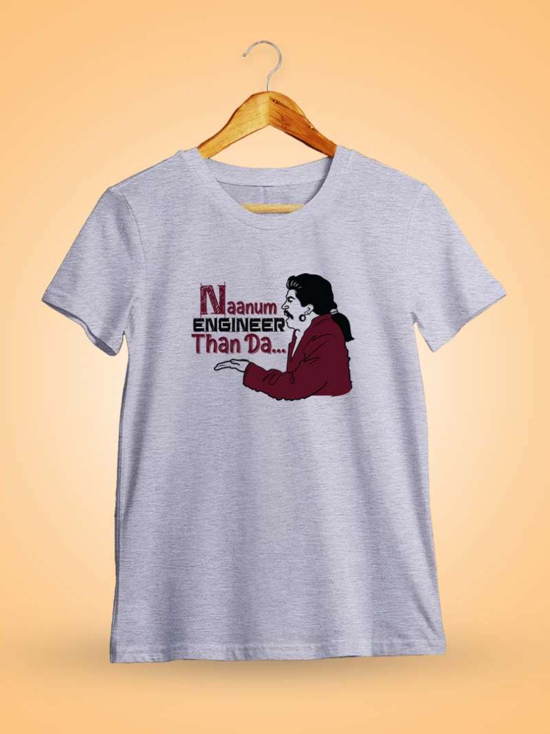Naanum Rowdy Dhaan Moment To Engineers Men Half Sleeve Grey Melange Vadivelu T Shirt