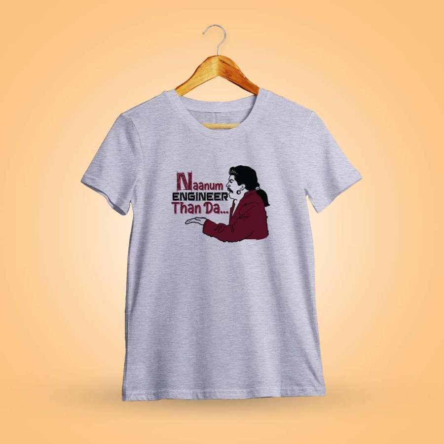 Naanum Rowdy Dhaan Moment To Engineers Men Half Sleeve Grey Melange Vadivelu T Shirt