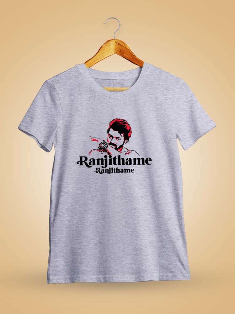 Ranjithame Men Half Sleeve Grey Melange Thalapathy Vijay T-Shirt