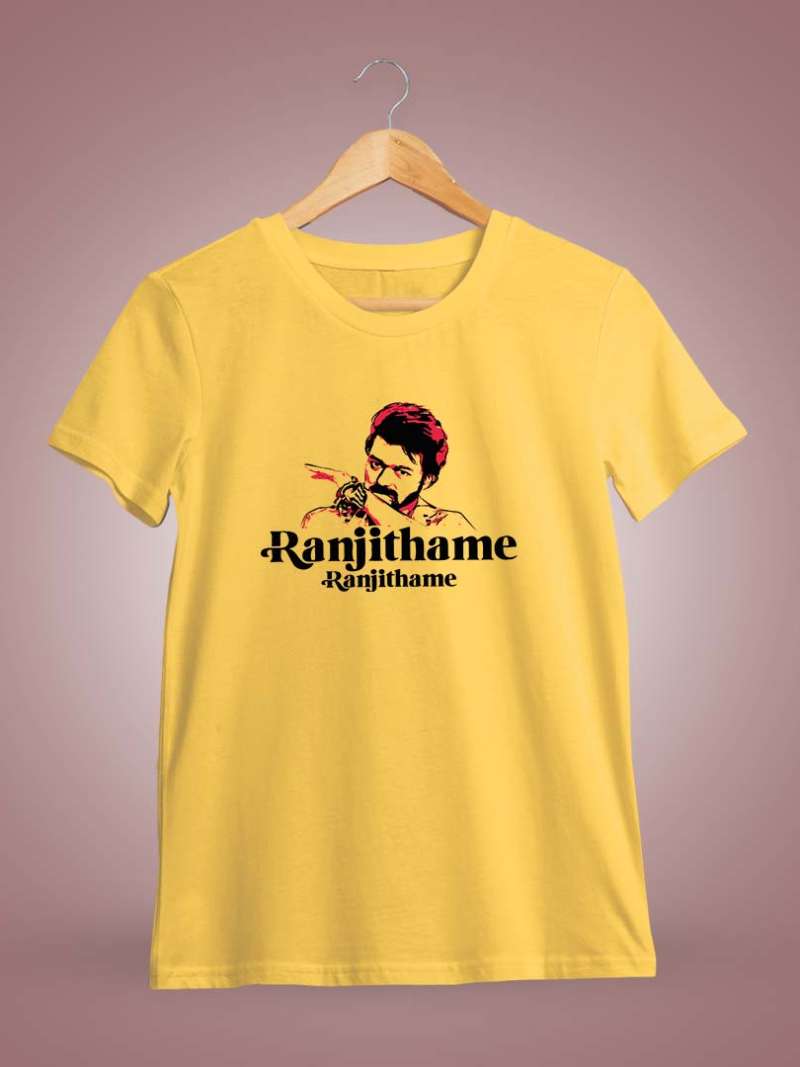 Ranjithame Men Half Sleeve Yellow Thalapathy Vijay T-Shirt