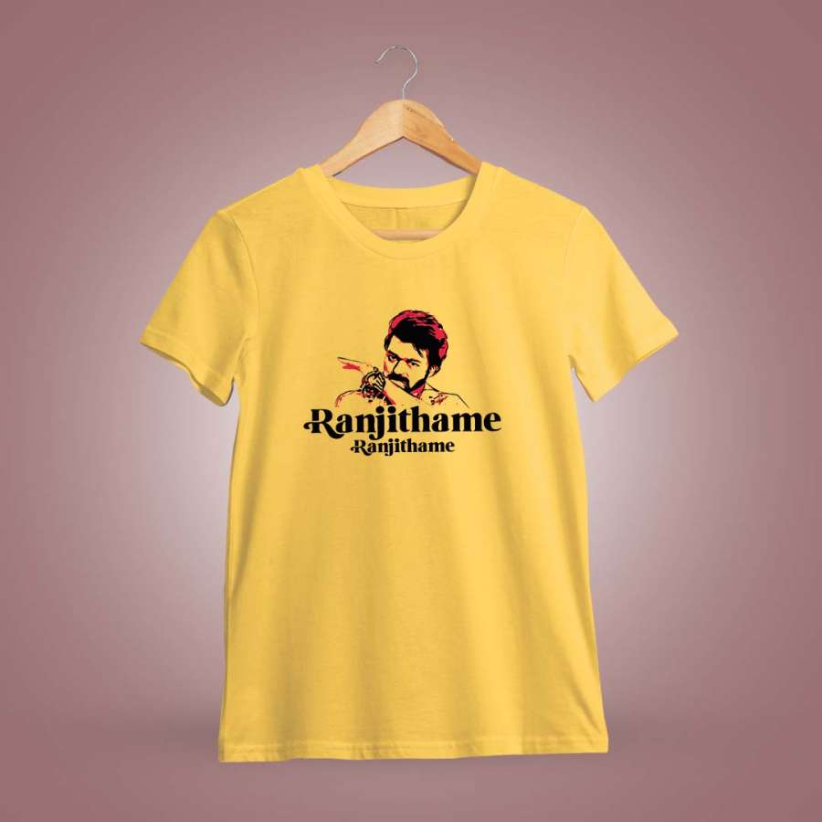 Ranjithame Men Half Sleeve Yellow Thalapathy Vijay T-Shirt