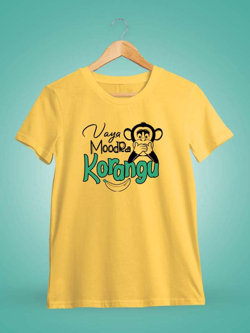 Vaaya Moodra Korangu Men Half Sleeve Yellow Vadivelu T Shirt