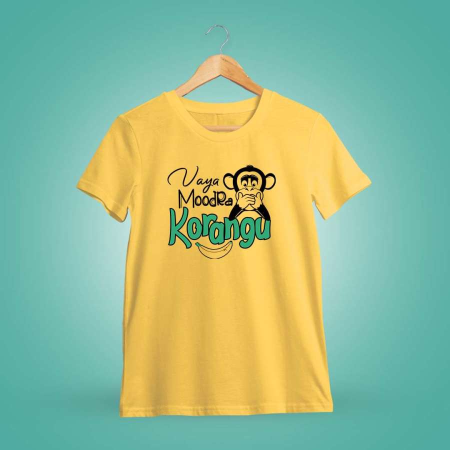Vaaya Moodra Korangu Men Half Sleeve Yellow Vadivelu T Shirt