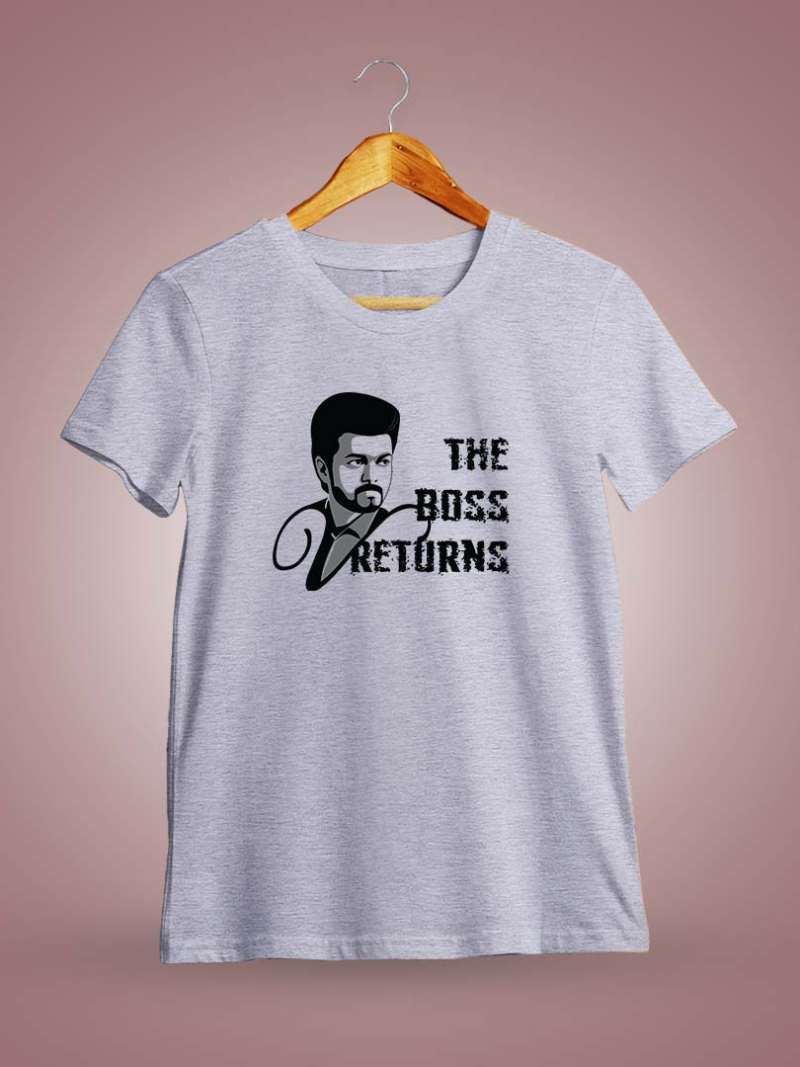 Varisu Vijay The Boss Returns Men Half Sleeve Grey Melange Thalapathy Vijay T-Shirt