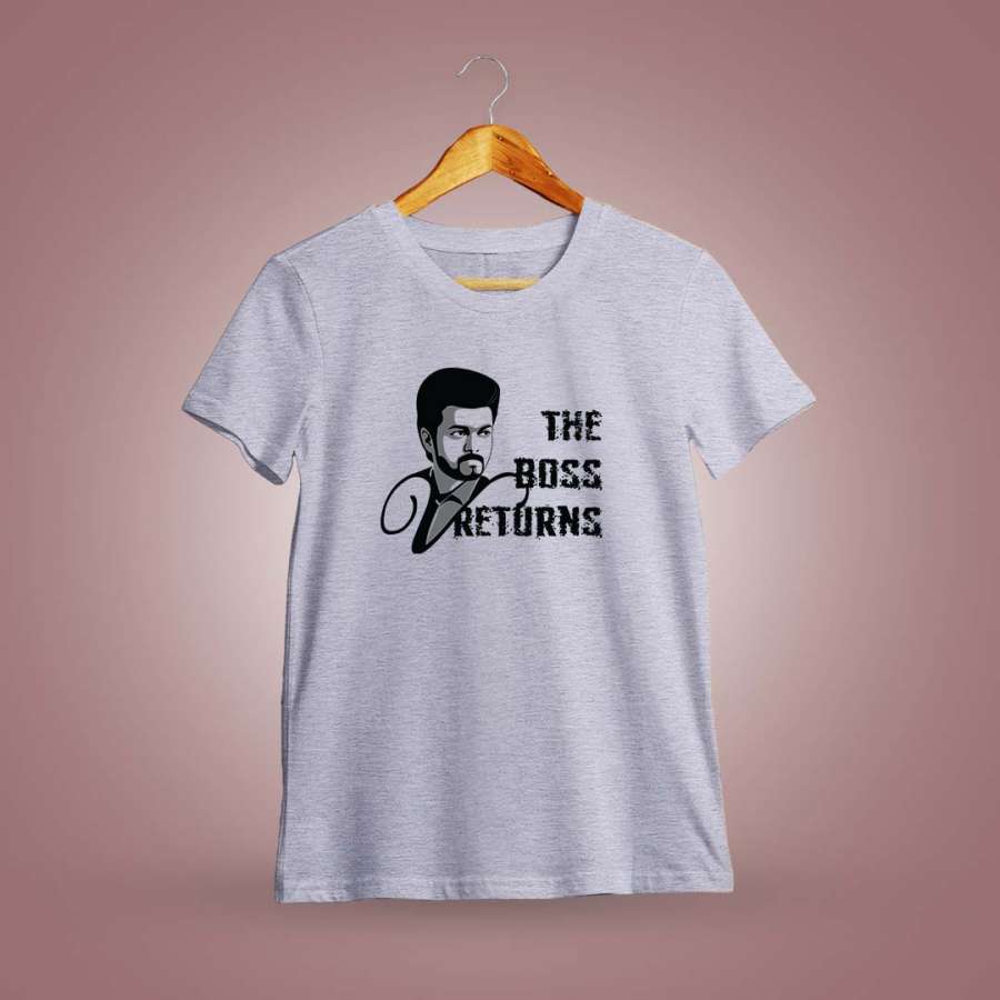 Varisu Vijay The Boss Returns Men Half Sleeve Grey Melange Thalapathy Vijay T-Shirt