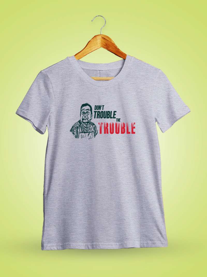 Dont Trouble The Trouble Men Half Sleeve Grey Melange Telugu T-Shirt