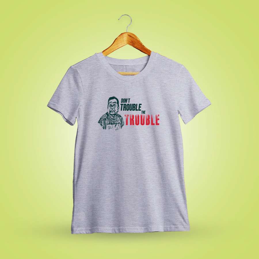 Dont Trouble The Trouble Men Half Sleeve Grey Melange Telugu T-Shirt
