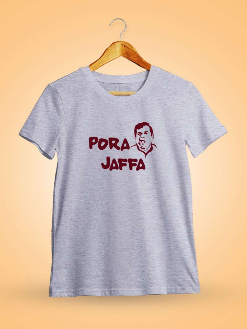 Pora Jaffa Men Half Sleeve Grey Melange Telugu T-Shirt