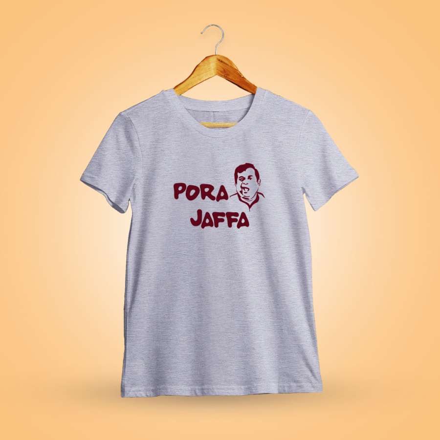 Pora Jaffa Men Half Sleeve Grey Melange Telugu T-Shirt