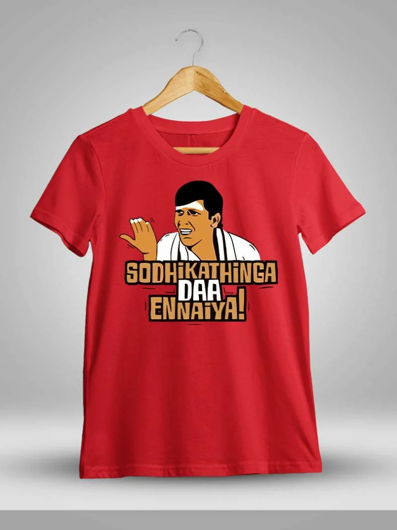 Sothikathinga Da Ennaya Dialogue Men Half Sleeve Red Vadivelu T-Shirt
