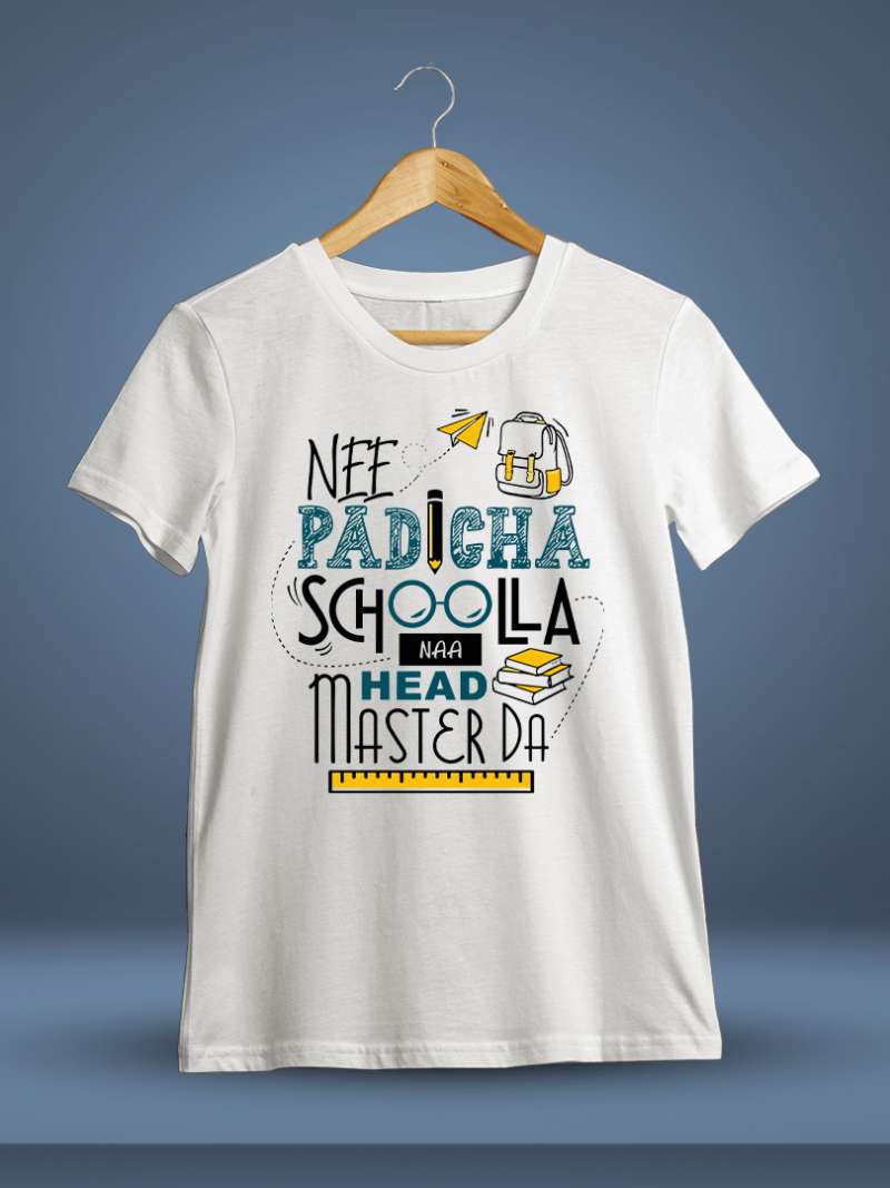 Nee Padicha School La Na Head Master Da Men Half Sleeve White Vijay T-Shirt