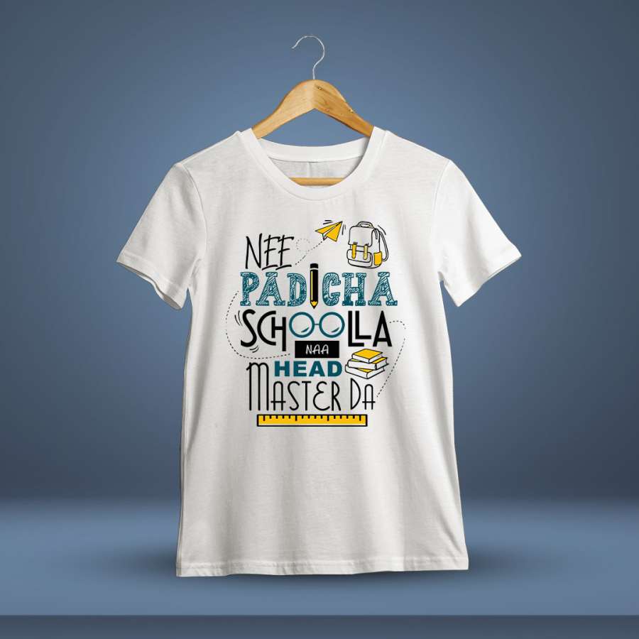 Nee Padicha School La Na Head Master Da Men Half Sleeve White Vijay T-Shirt