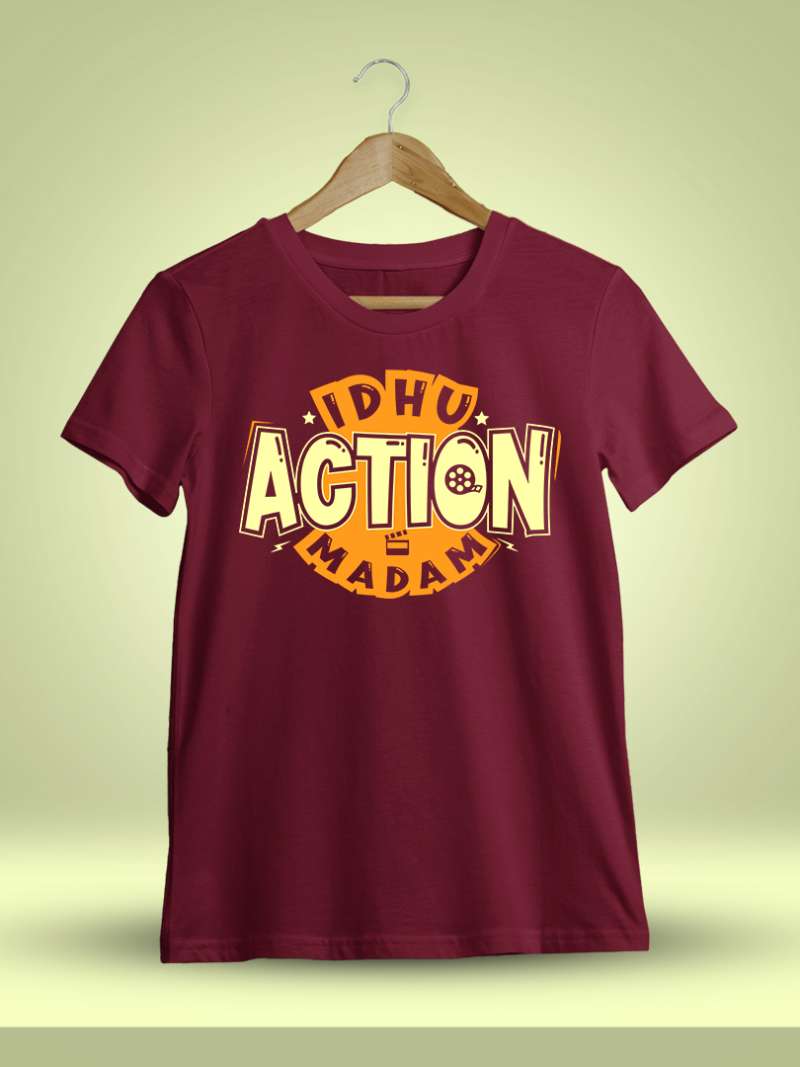 Idhu Action Madam Meme Men Half Sleeve Maroon Crazy Tamil T-Shirt