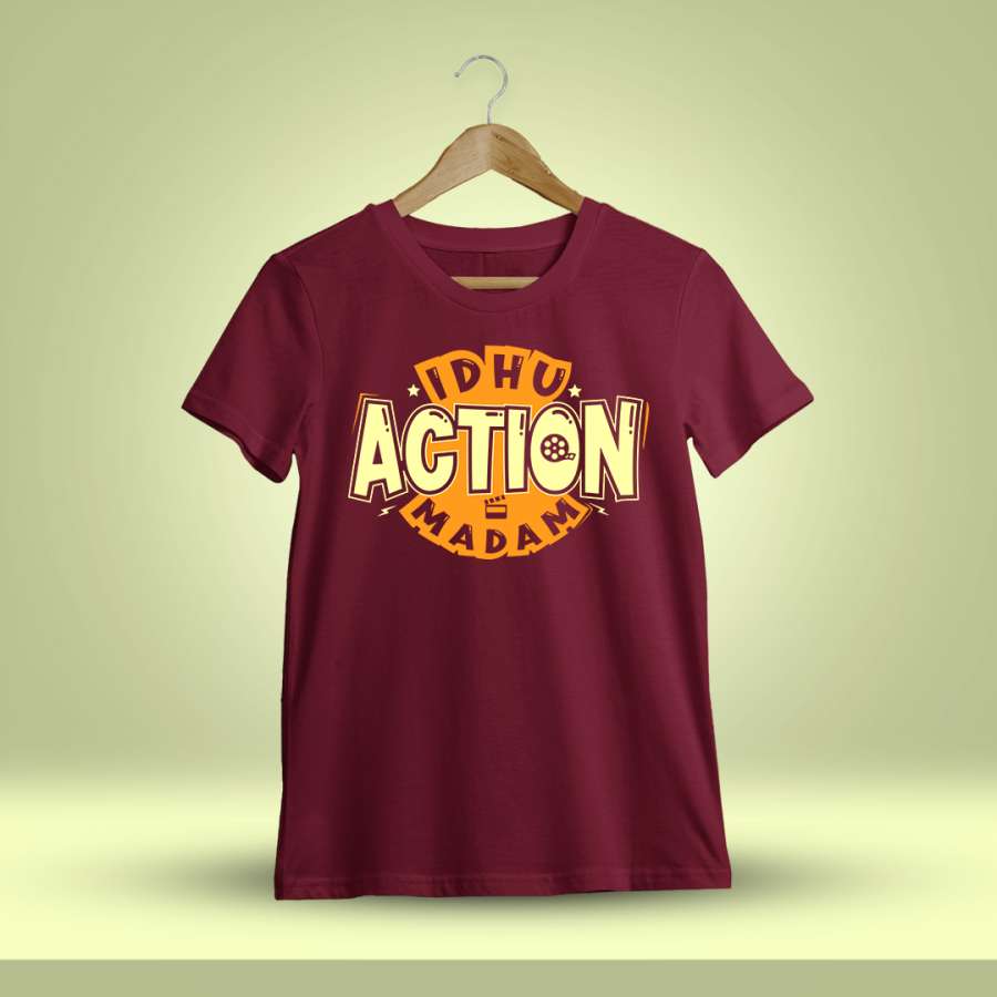 Idhu Action Madam Meme Men Half Sleeve Maroon Crazy Tamil T-Shirt