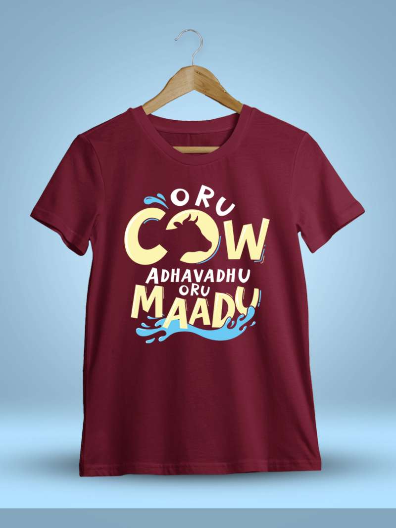 Oru Cow Adhavadhu Oru Maadu - Simbu meme Maroon T-Shirt