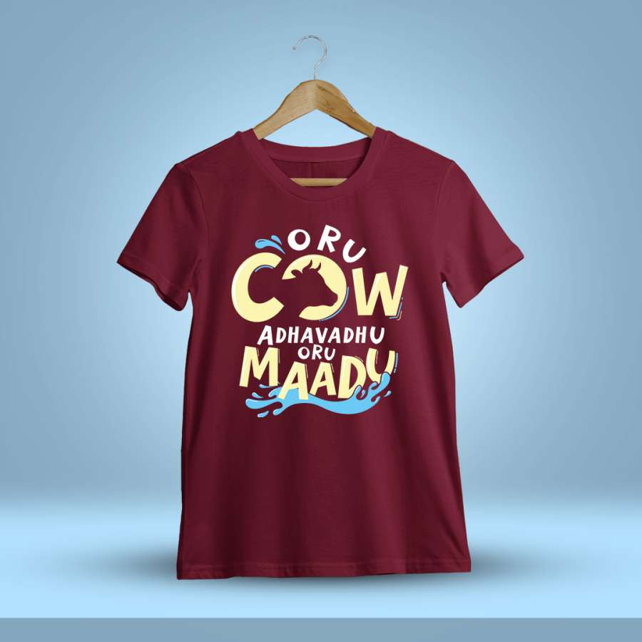 Oru Cow Adhavadhu Oru Maadu - Simbu meme Maroon T-Shirt